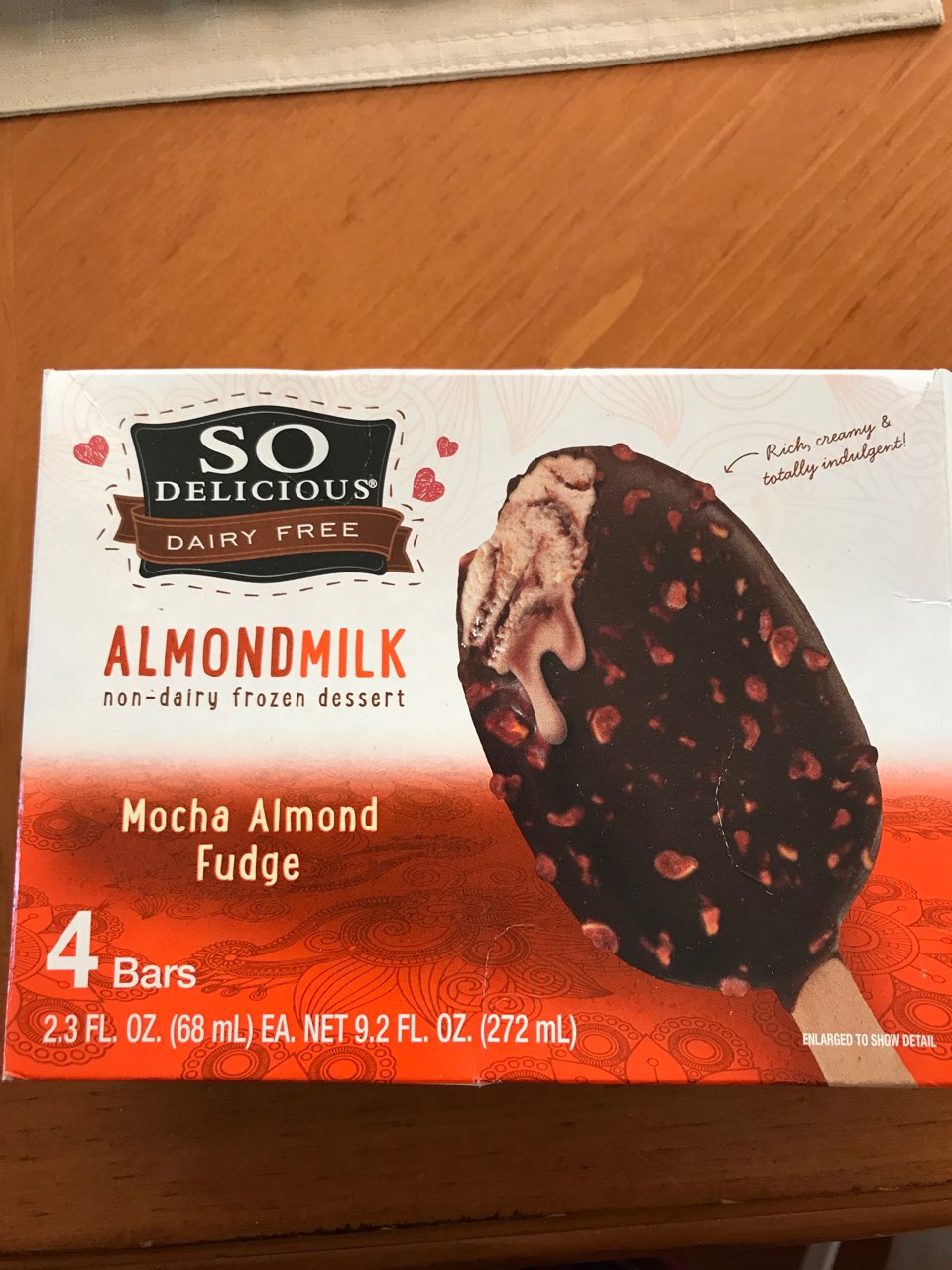 So Delicious Nondairy Frozen Dessert, Dipped Mocha Almond Fudge, Almondmilk Calories