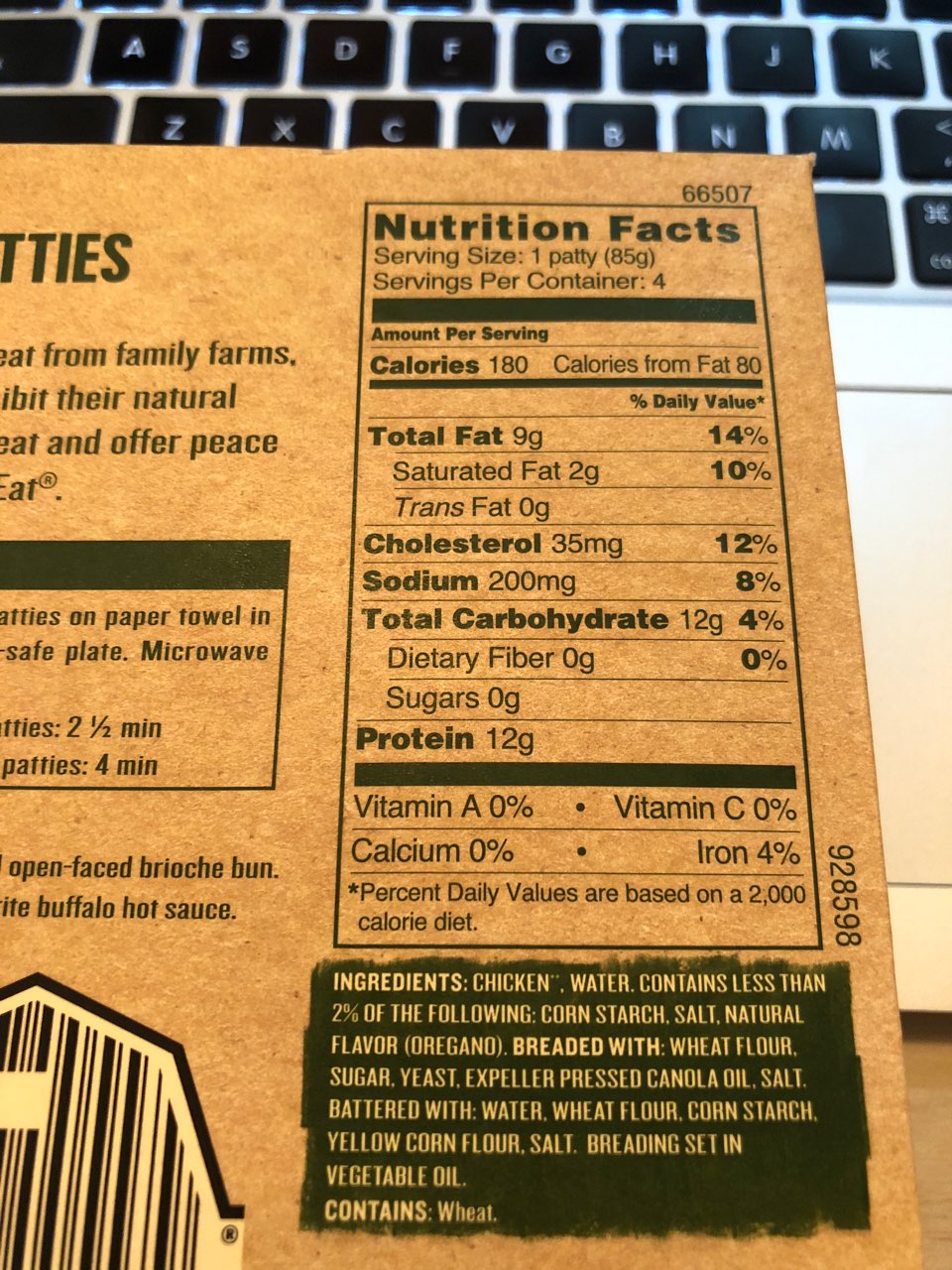 Applegate Naturals Chicken Patties, Breaded Calories, Nutrition