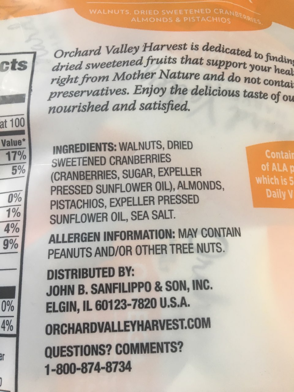 Orchard Valley Harvest Omega3 Mix Calories, Nutrition Analysis & More
