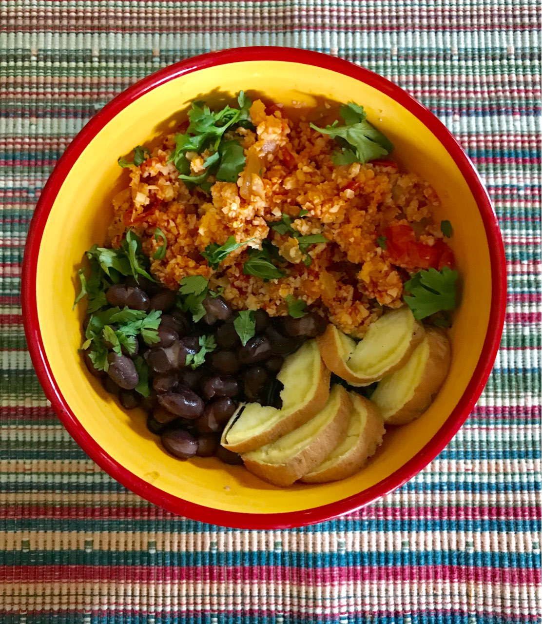 Cauliflower Mexican rice Black Beans Sweet Potato And watermelon for