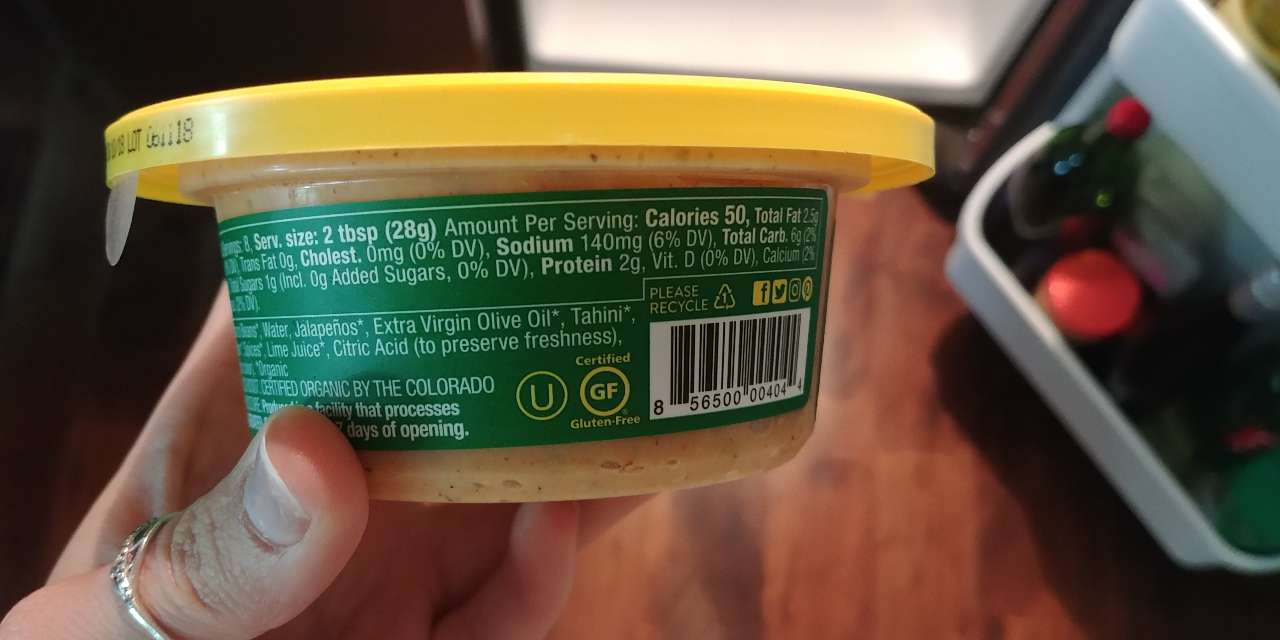 Hope Hummus Organic Jalapeno Cilantro Hummus Calories, Nutrition