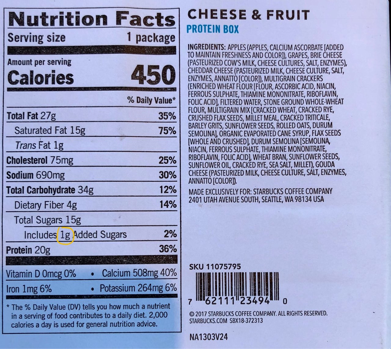 Starbucks Cheese And Fruit With Brie, Cheddar And Gouda Calories