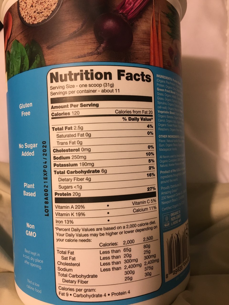 Amazing Grass Protein Superfood, Pure Vanilla Calories, Nutrition