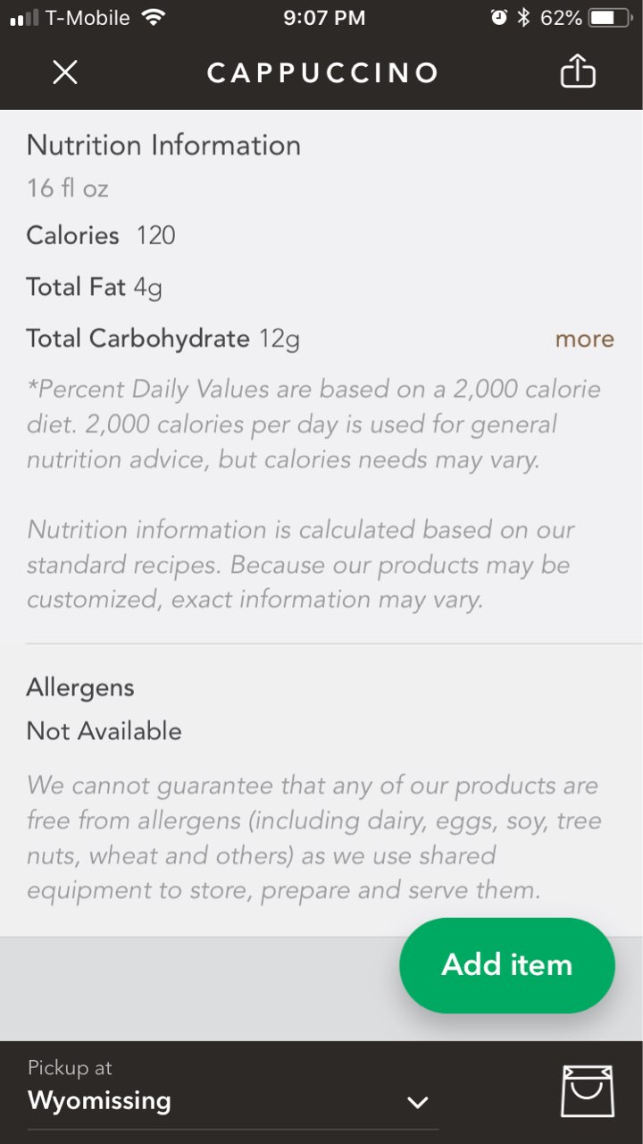 Starbucks Cappuccino, Grande, Whole Milk Calories, Nutrition Analysis