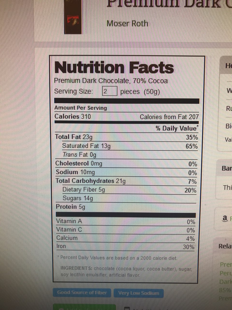 Moser Roth Dark Chocolate 85 Cocoa Calories Nutrition Analysis 