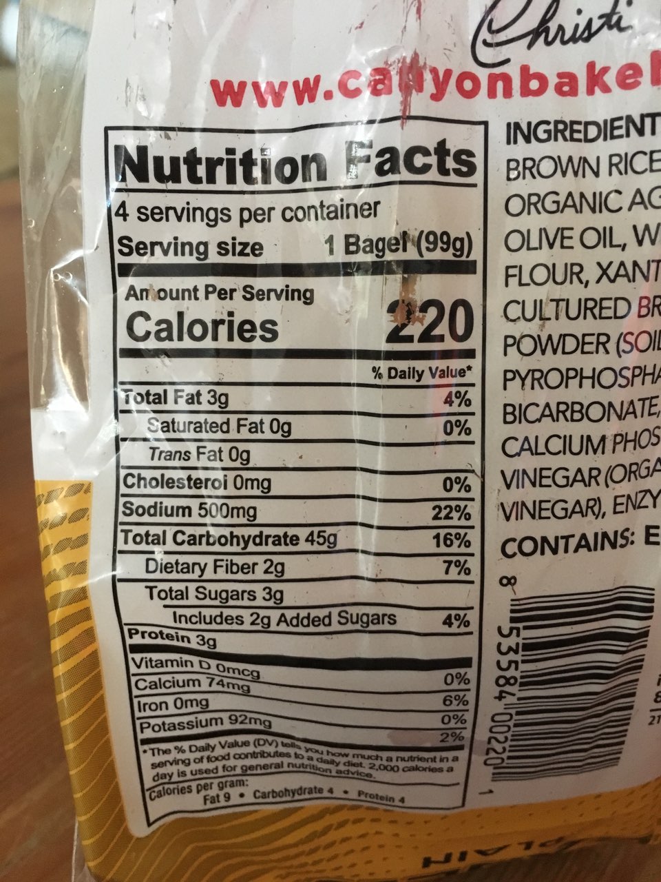 Canyon Bakehouse 100 Whole Grain Bagels, Plain Calories, Nutrition