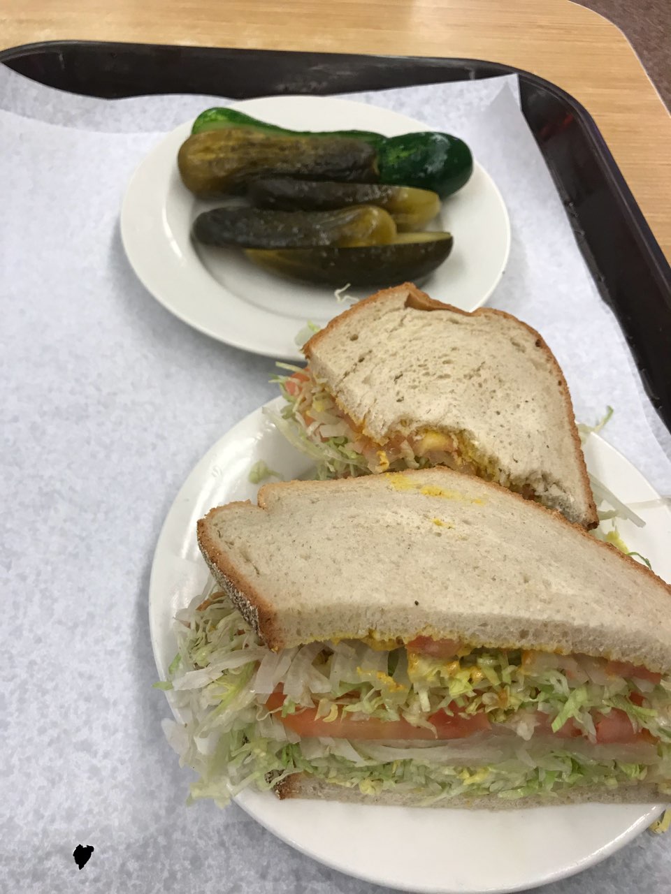 The famous Katz Deli in NYC. Vegan sandwich and pickles! Fooducate
