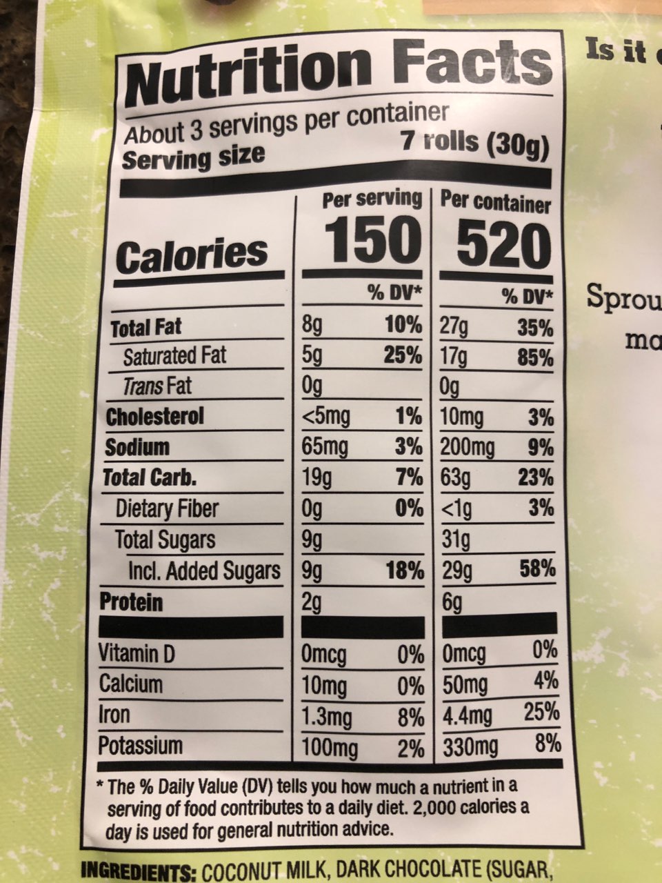 Sprouts Farmers Market Coconut Rolls, Chocolate Flavored Calories