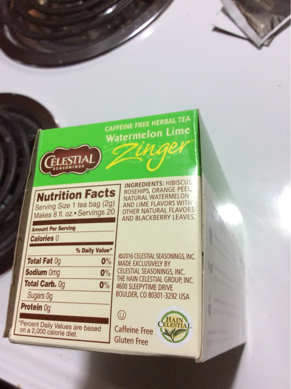 Celestial Seasonings Herbal Tea, Watermelon Lime Zinger Calories