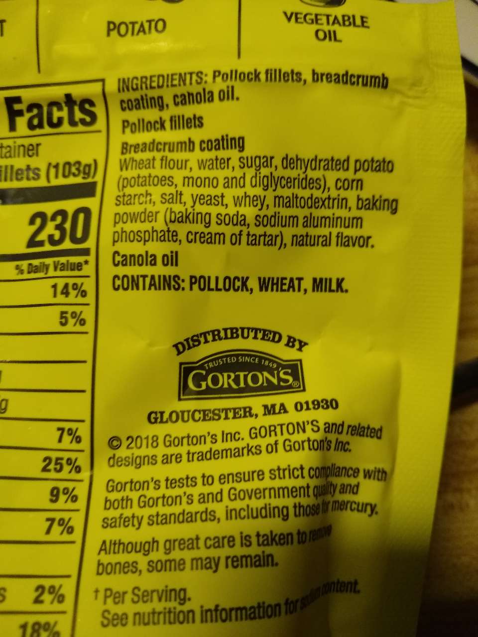Gorton's Fish Fillets, Potato Crunch: Calories, Nutrition Analysis ...