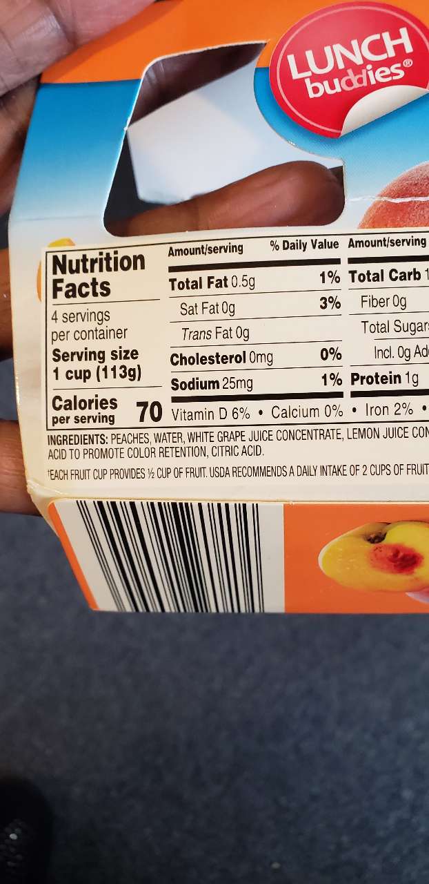Lunch Buddies Diced Peaches in Fruit Juice Calories, Nutrition