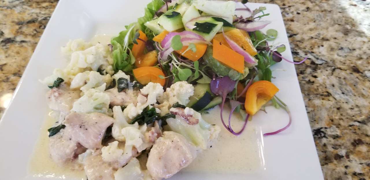 Keto cauliflower chicken Alfredo. Omg, a new keeper. Not a word was