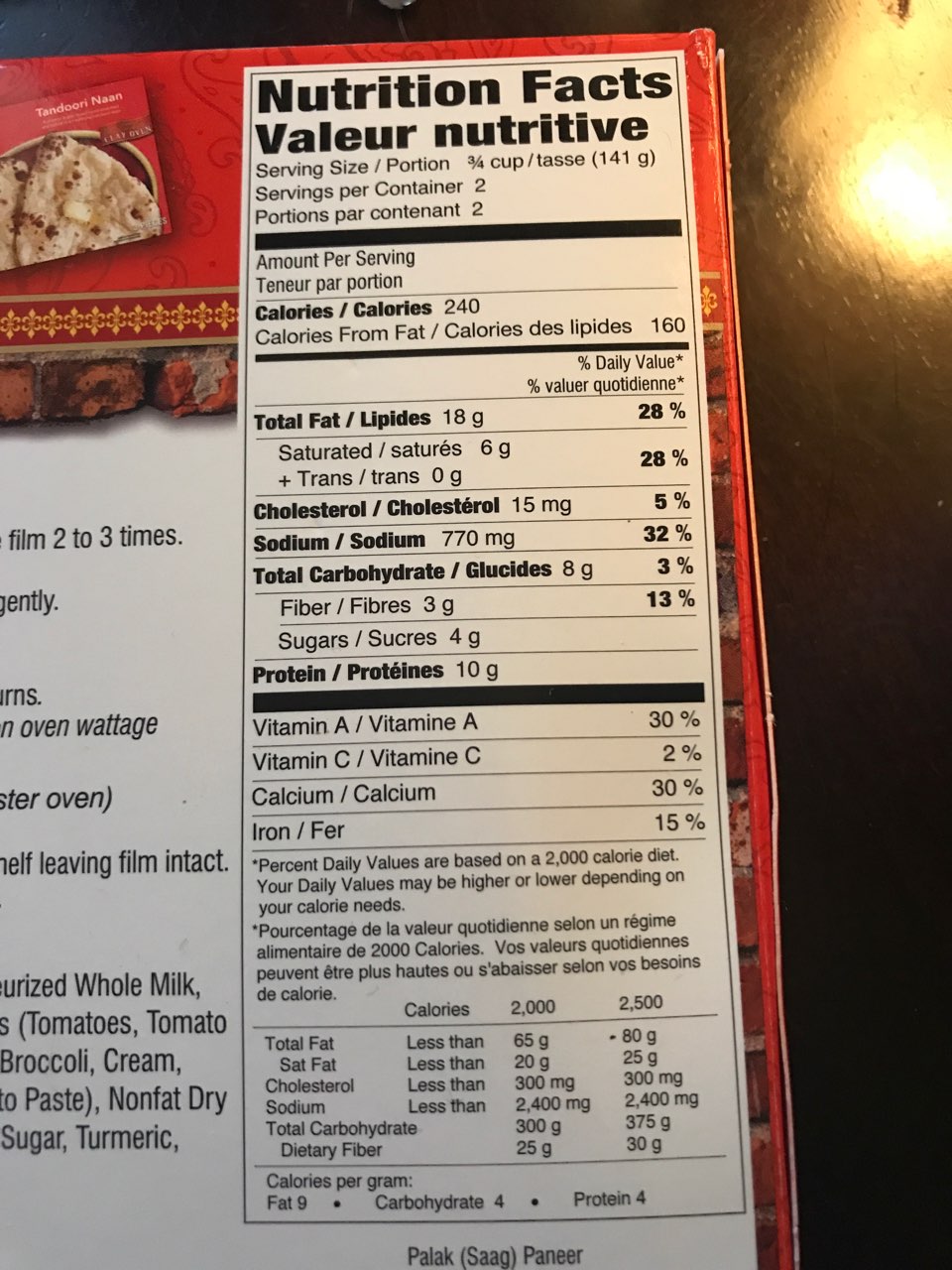 Deep Spinach Paneer Calories, Nutrition Analysis & More Fooducate