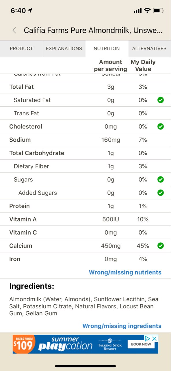 Califia Farms Almondmilk, Unsweetened Calories, Nutrition Analysis