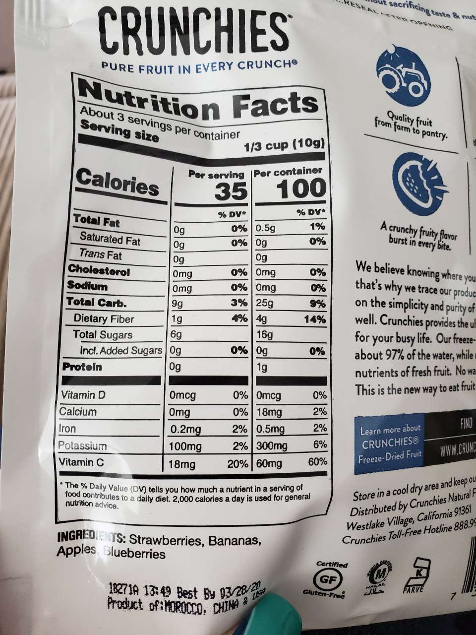 Crunchies Mixed Fruit, Freeze Dried Calories, Nutrition Analysis