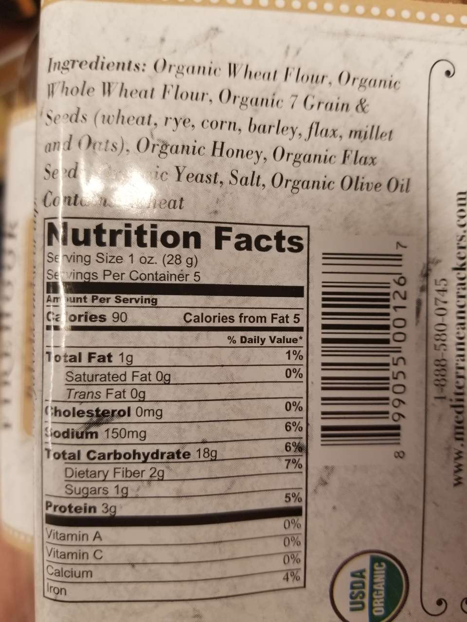 Firehook Mediterranean Baked Crackers, Multigrain Flax, Organic Calories, Nutrition Analysis