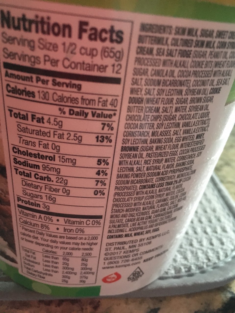 Kemps Frozen Yogurt, Twisted Dough Calories, Nutrition Analysis & More