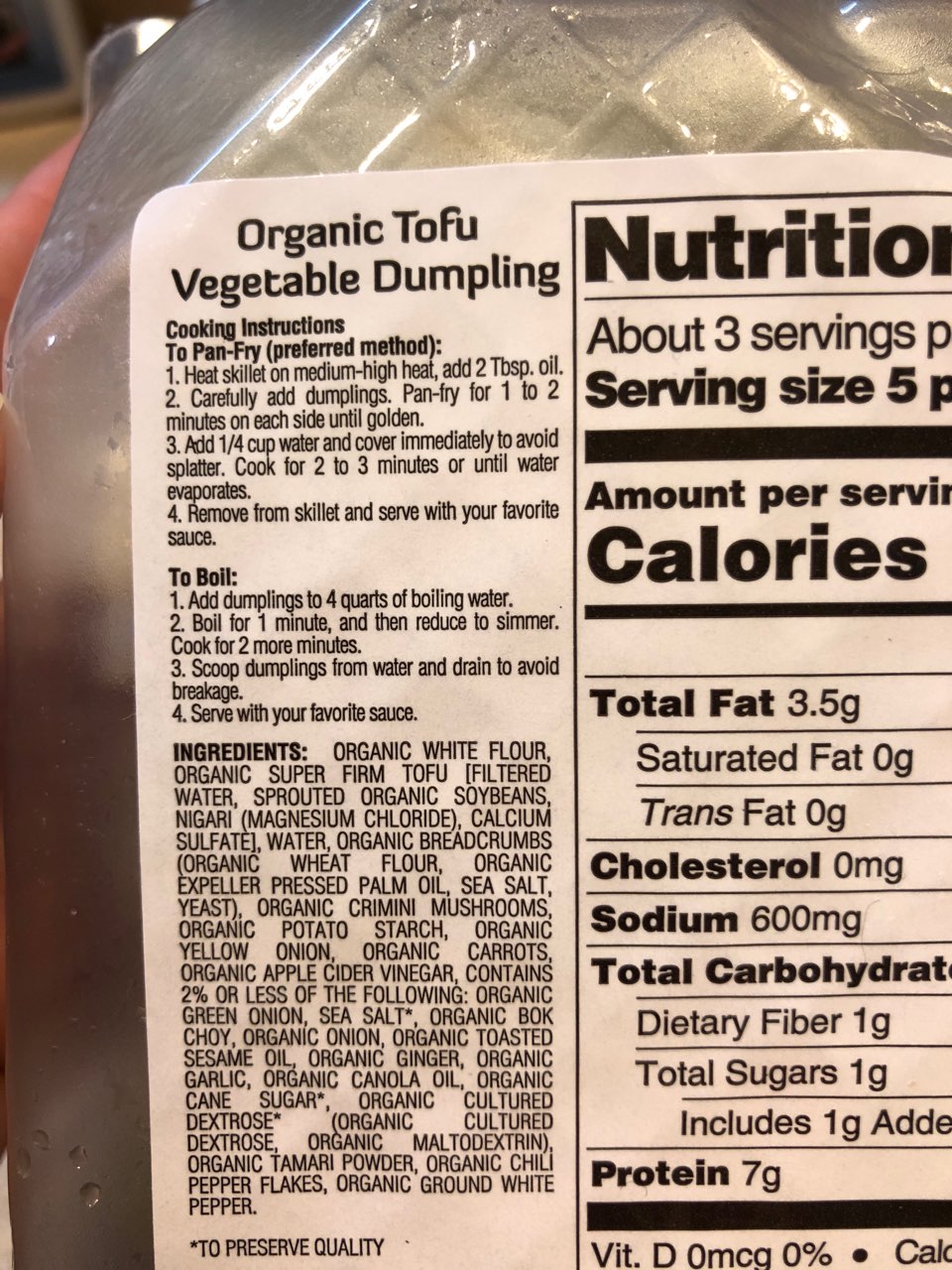 Nasoya Dumplings, Tofu Vegetable, Organic, Vegan Calories, Nutrition