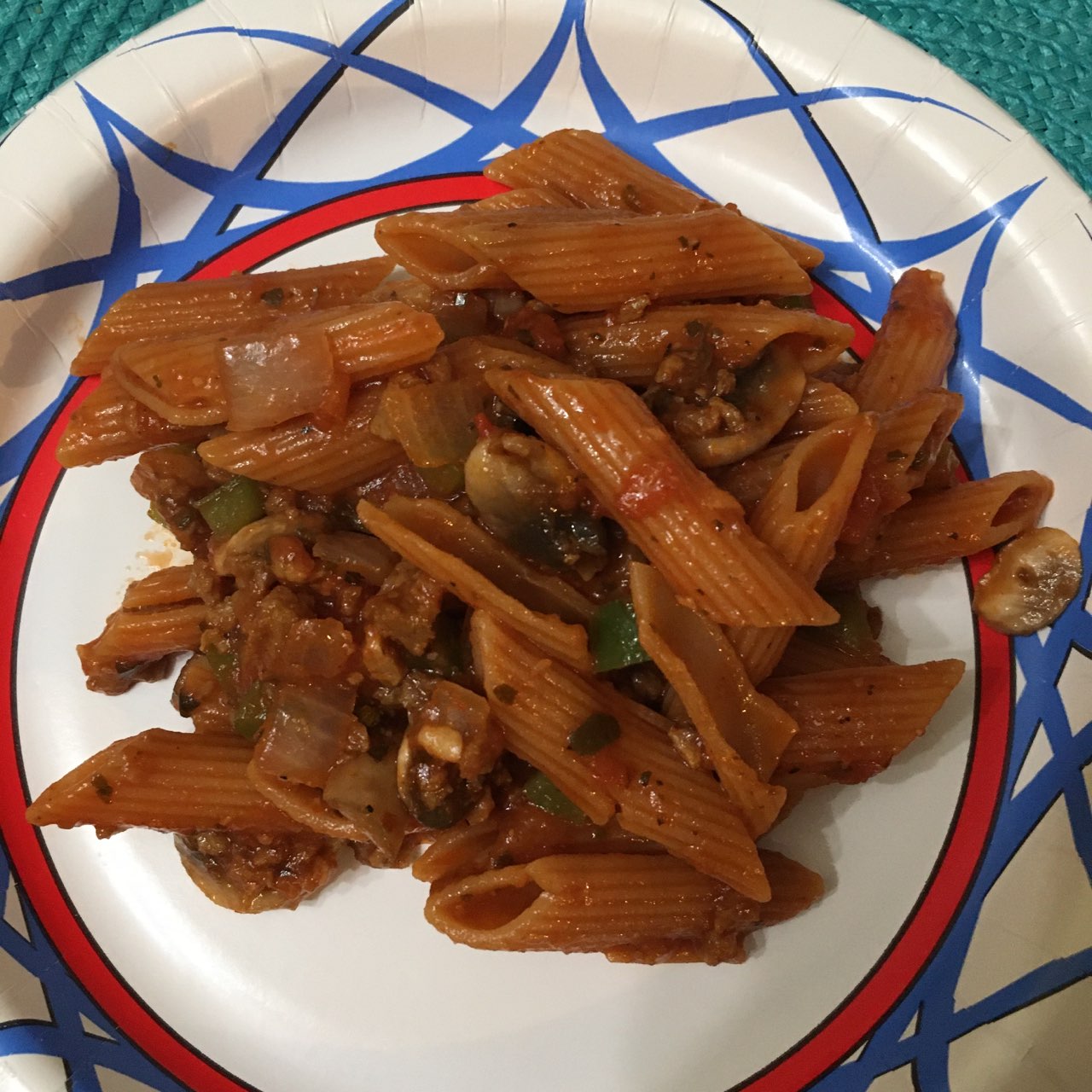 Got home from work and made this real quick. Red lentil penne with
