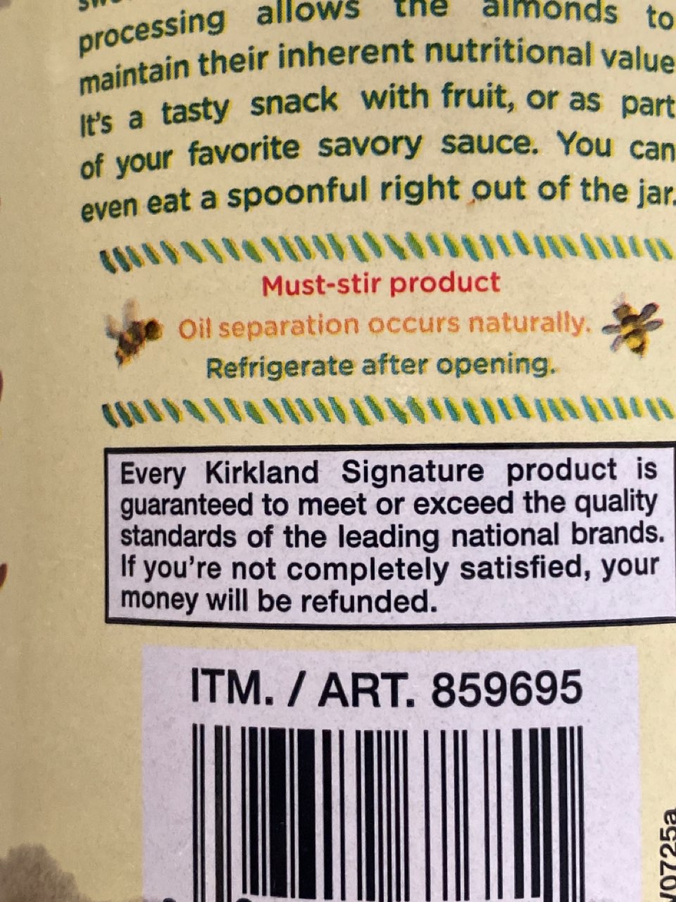 Kirkland Signature Almond Butter, Creamy Calories, Nutrition Analysis