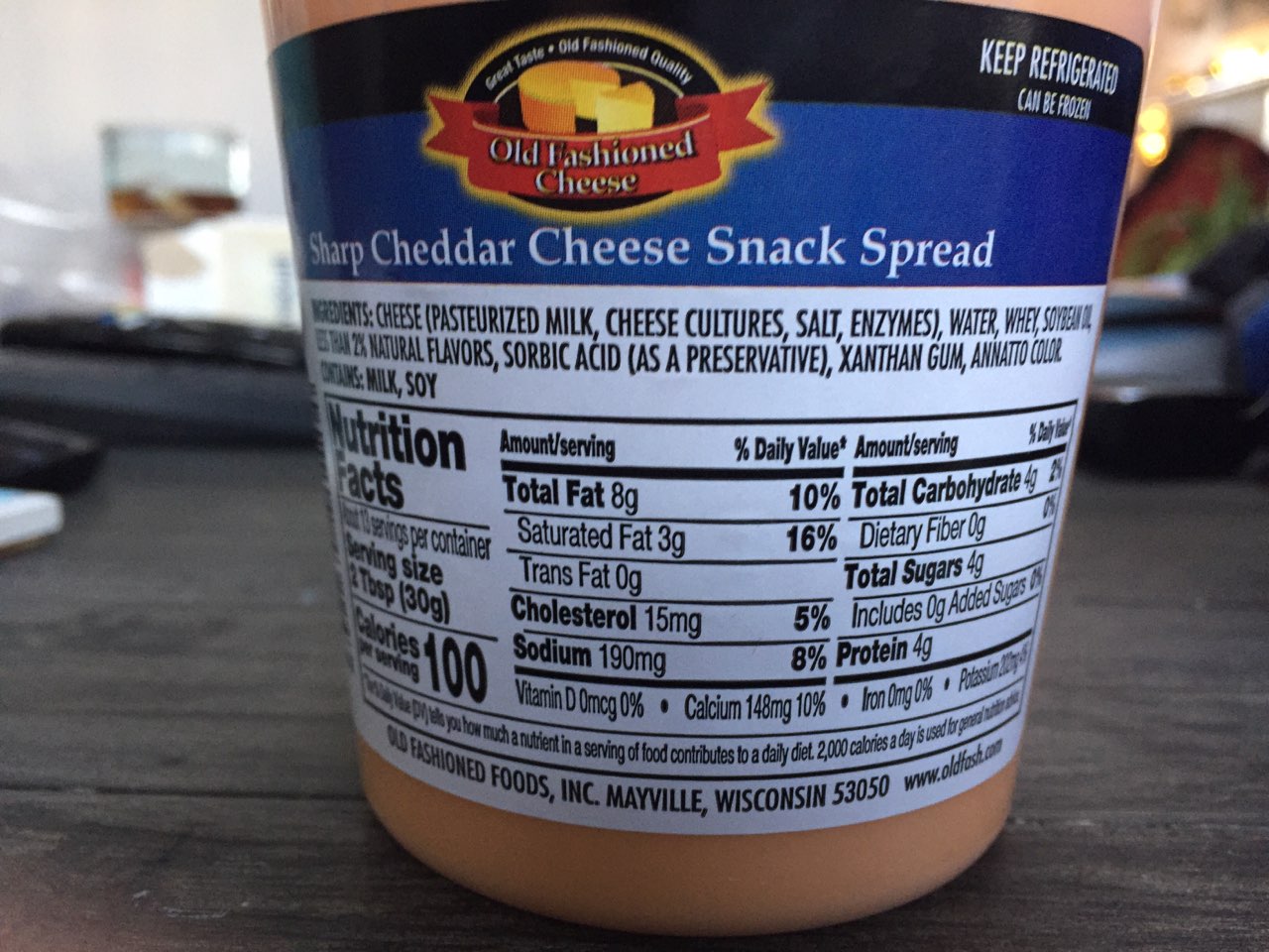 Old Fashioned Cheese Sharp, Cheddar Cheese Snack Spread Calories