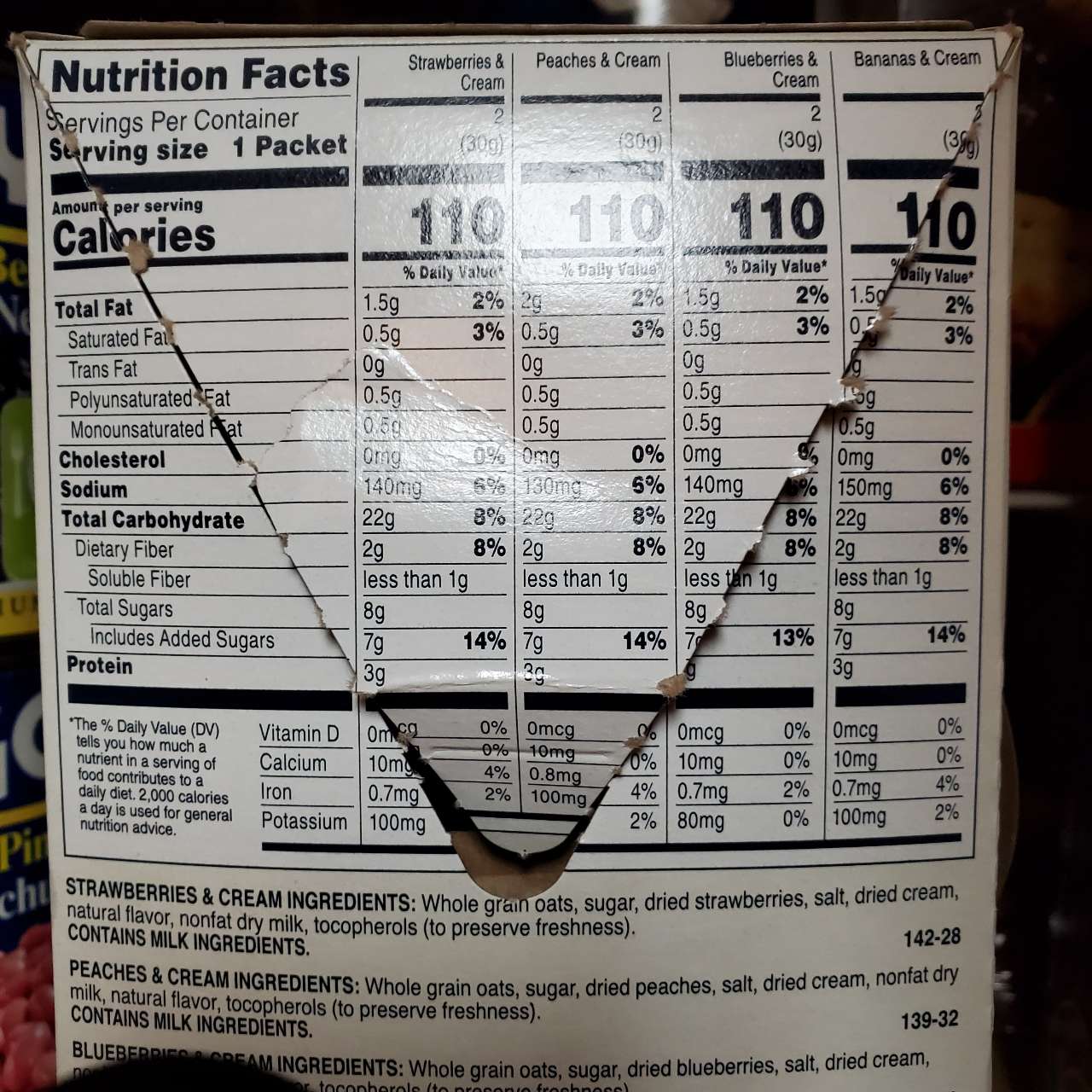 Quaker Instant Oatmeal, Fruit & Cream, Variety Pack Calories