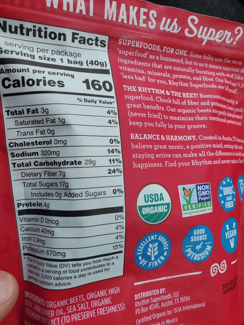 Rhythm Superfoods Beet Chips, Sea Salt Calories, Nutrition Analysis