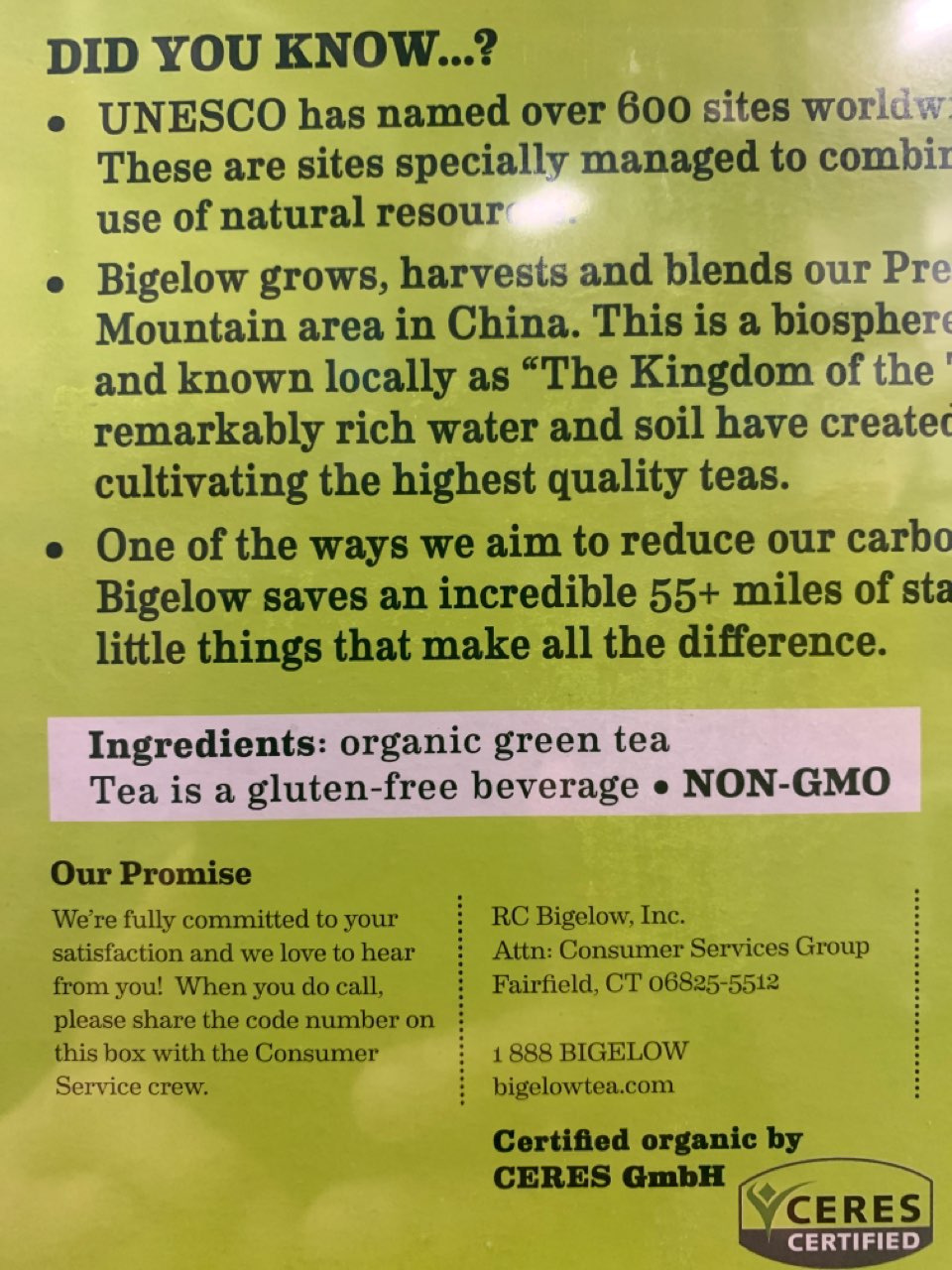 Bigelow Premium Green Tea Calories, Nutrition Analysis & More Fooducate