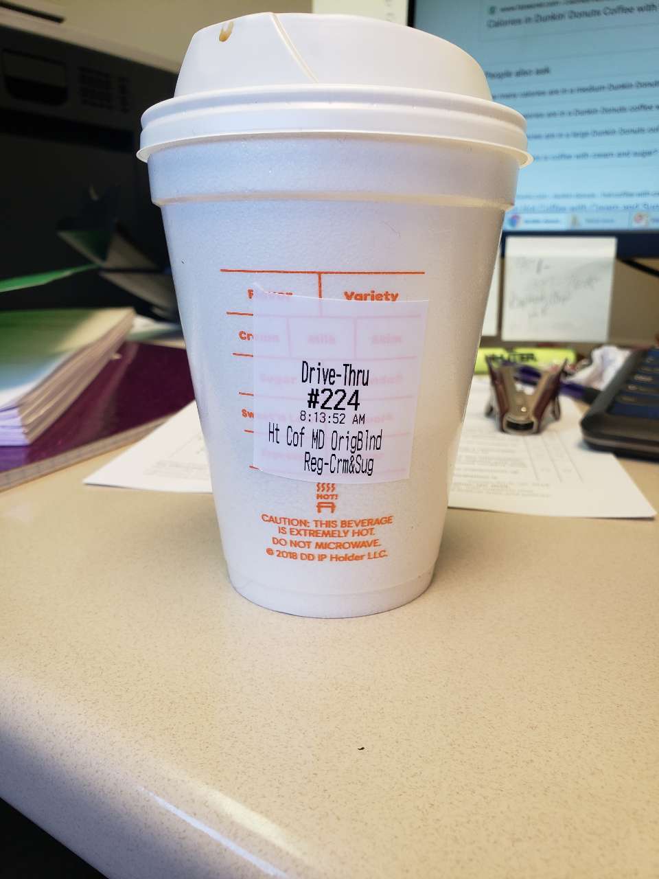 Dunkin Donuts Coffee with Cream and Sugar Medium Calories, Nutrition