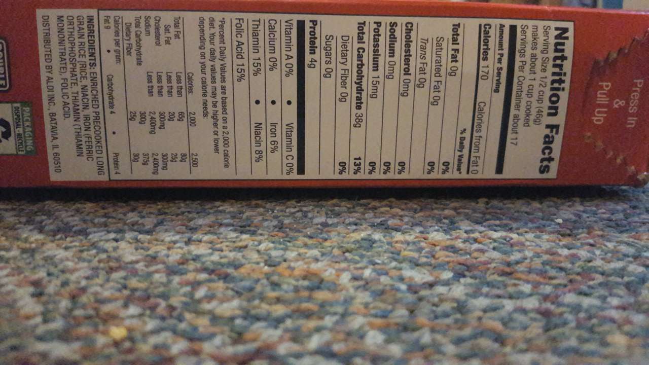 Rice Bowl Enriched Long Grain Instant Rice: Calories, Nutrition ...