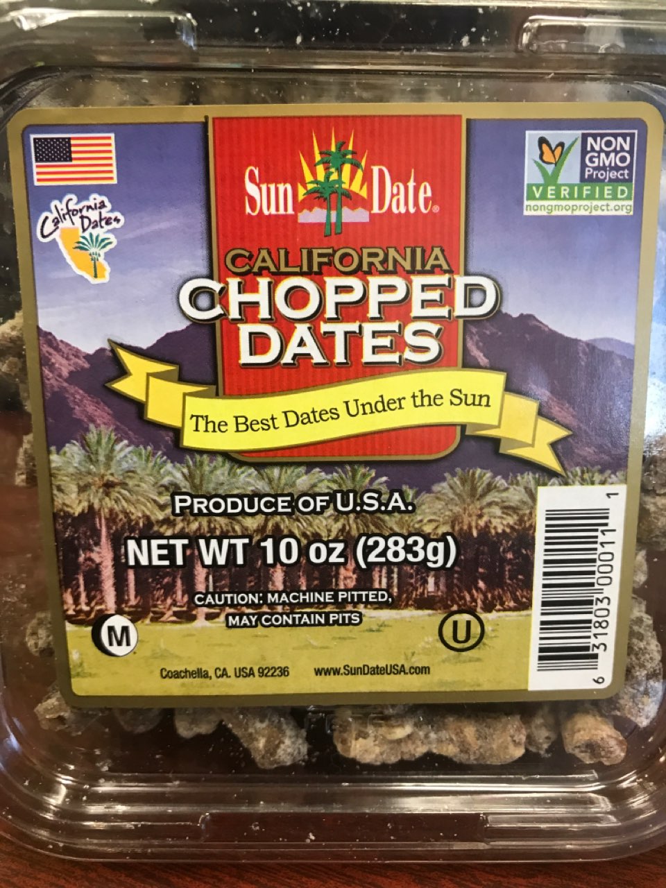 Sun Date Dates, California, Chopped Calories, Nutrition Analysis