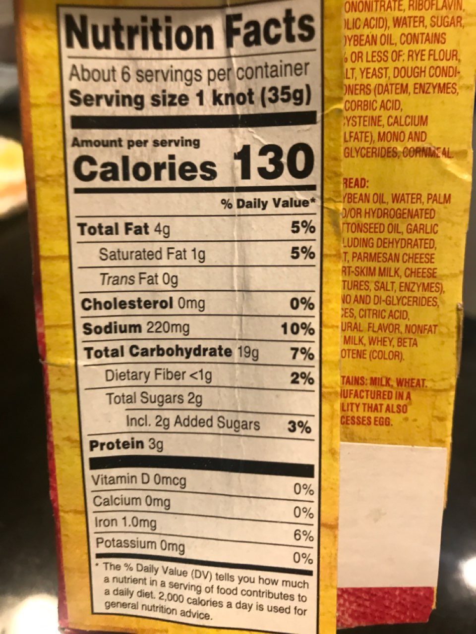 New York Garlic Knots, Hand Tied 6 Ct Calories, Nutrition Analysis