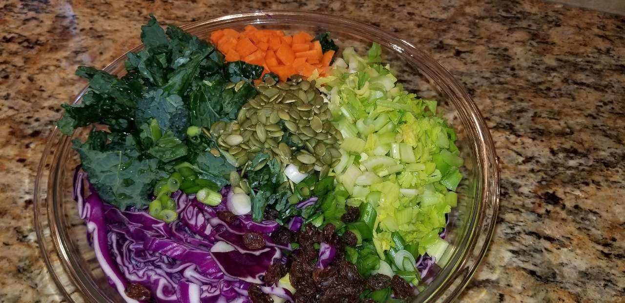 A lot of chopping, but I love this nutritious powerhousecabbage, kale