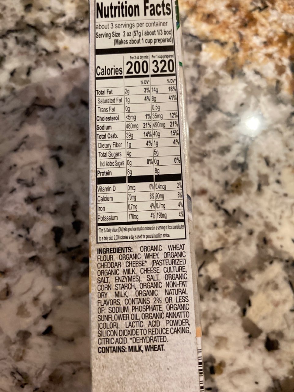 Simply Nature Macaroni & Cheese, Organic Calories, Nutrition Analysis