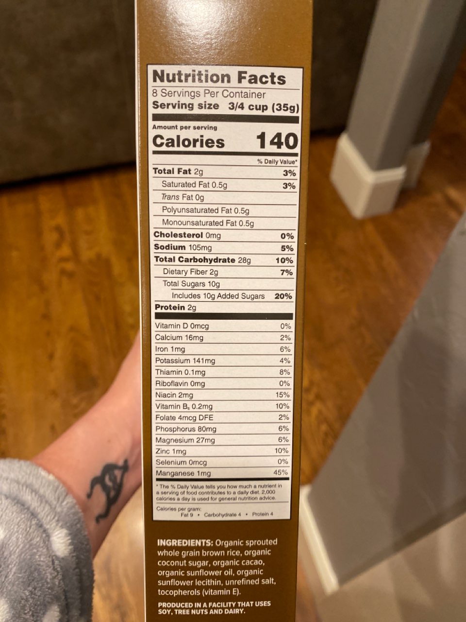 One Degree Organic Foods Cereal, Brown Rice Cacao Crisps Calories, Nutrition Analysis & More