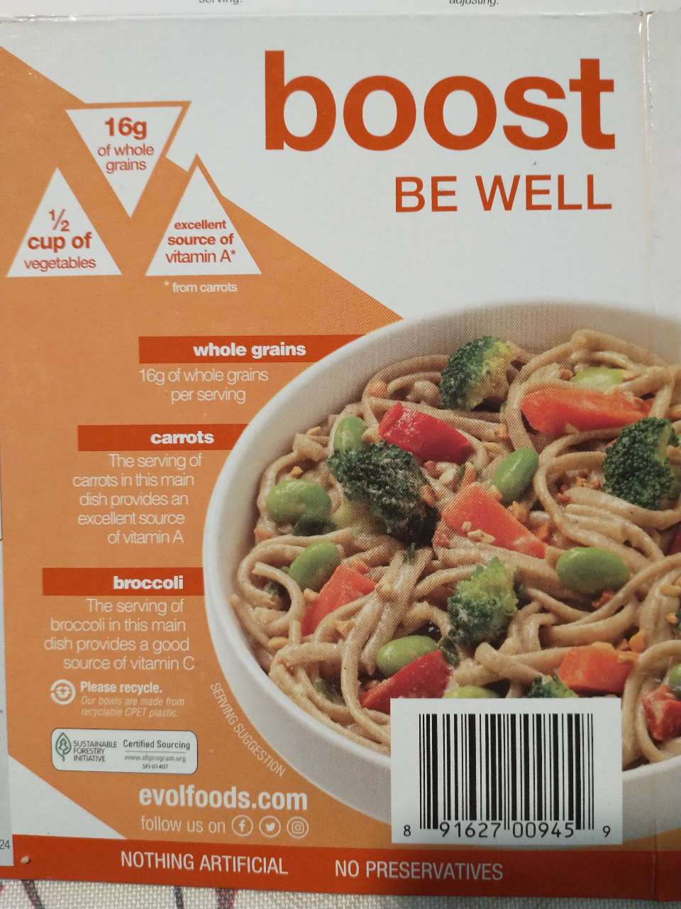 Evol Boost Bowl, Soba Noodles With Vegetables In A Creamy Cashew Sauce
