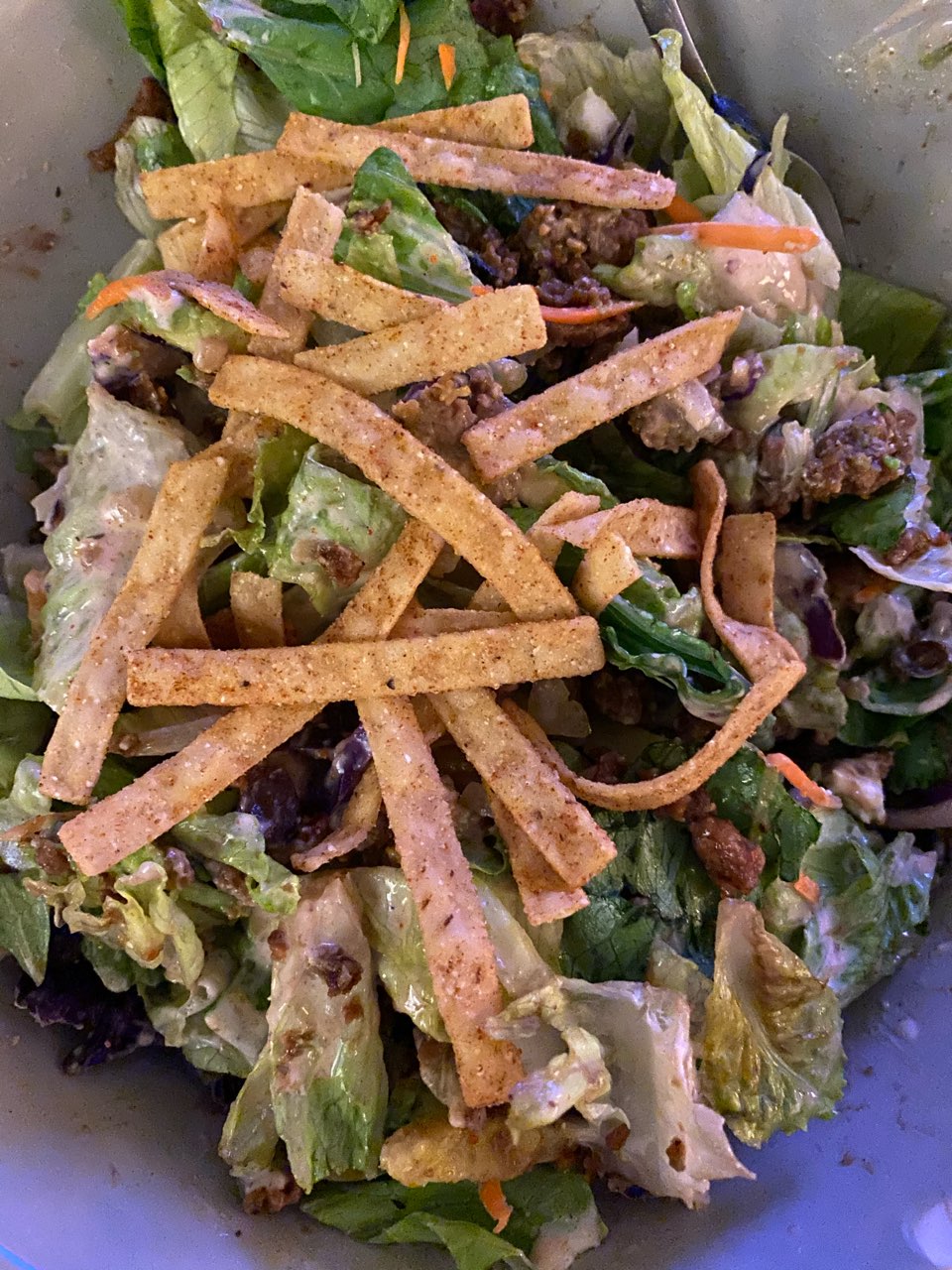 Beyond Meat Taco Salad with homemade Greek yogurt southwest inspired
