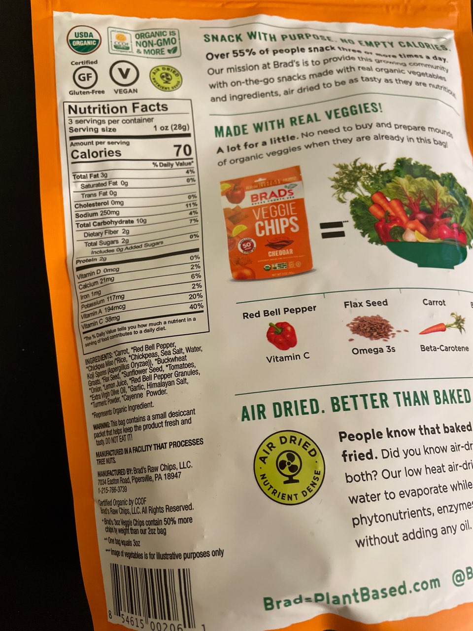 Brad's Cheddar Raw Chips Calories, Nutrition Analysis & More Fooducate