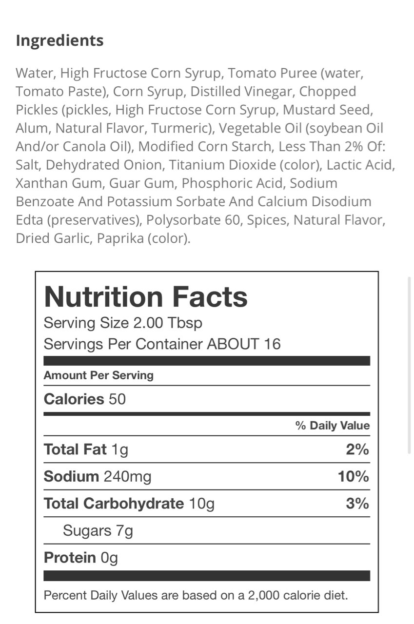 First Street Thousand Island, Dressing & Dip Calories, Nutrition