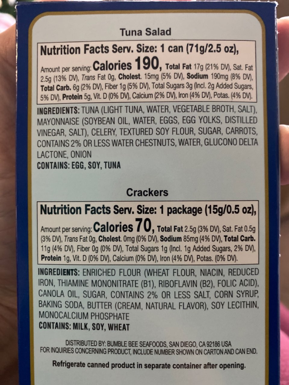 Brunswick Tuna Salad, With Crackers Calories, Nutrition Analysis