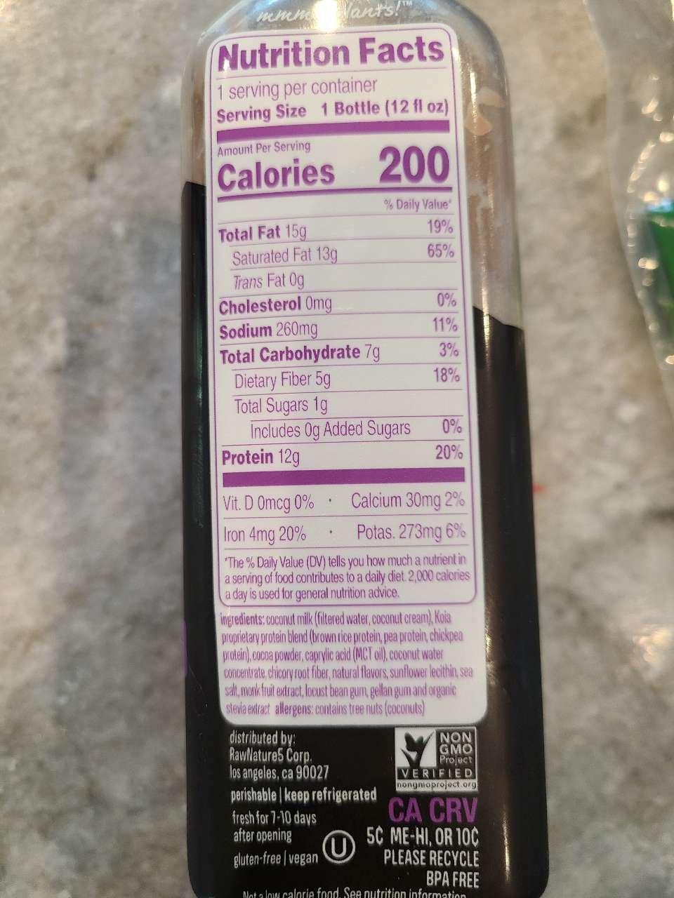 Koia PlantBased Keto Shake, Chocolate Brownie Calories, Nutrition