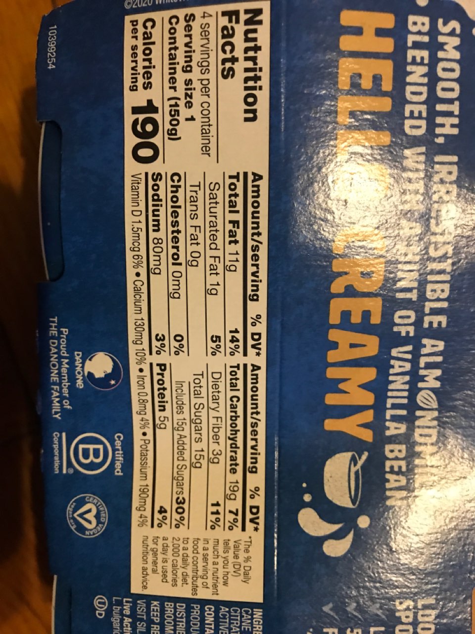 Silk Almondmilk, Yogurt Alternative, Vanilla Calories, Nutrition