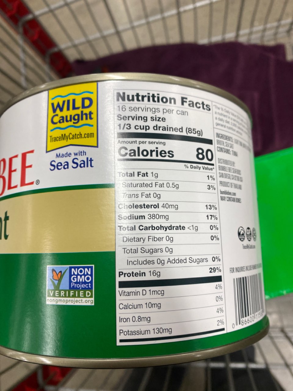 Bumble Bee Tuna,Chunk Light In Water Club Pack Calories, Nutrition