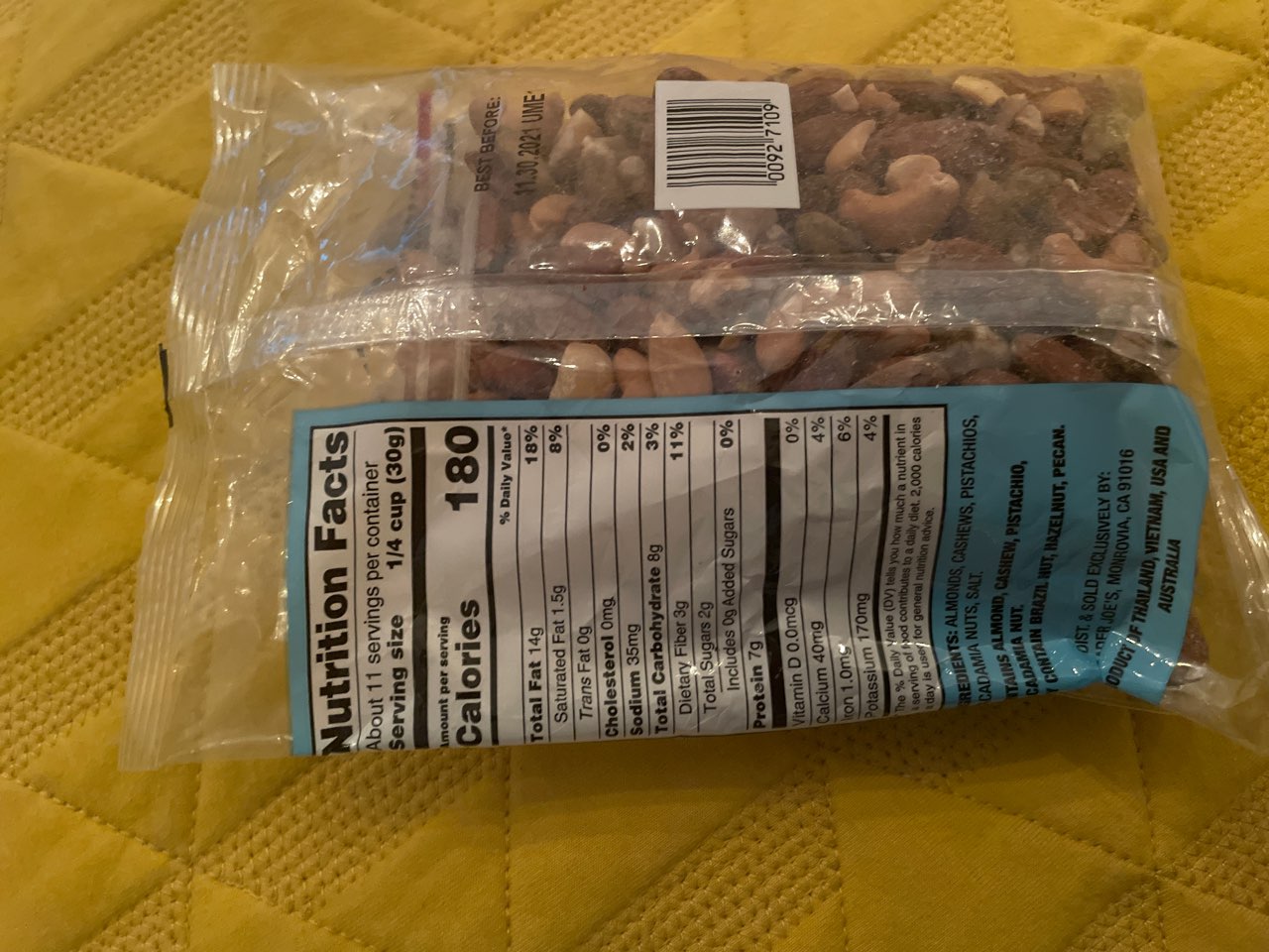 Trader Joe's Mixed Nuts, Dry Roasted & Salted Calories, Nutrition
