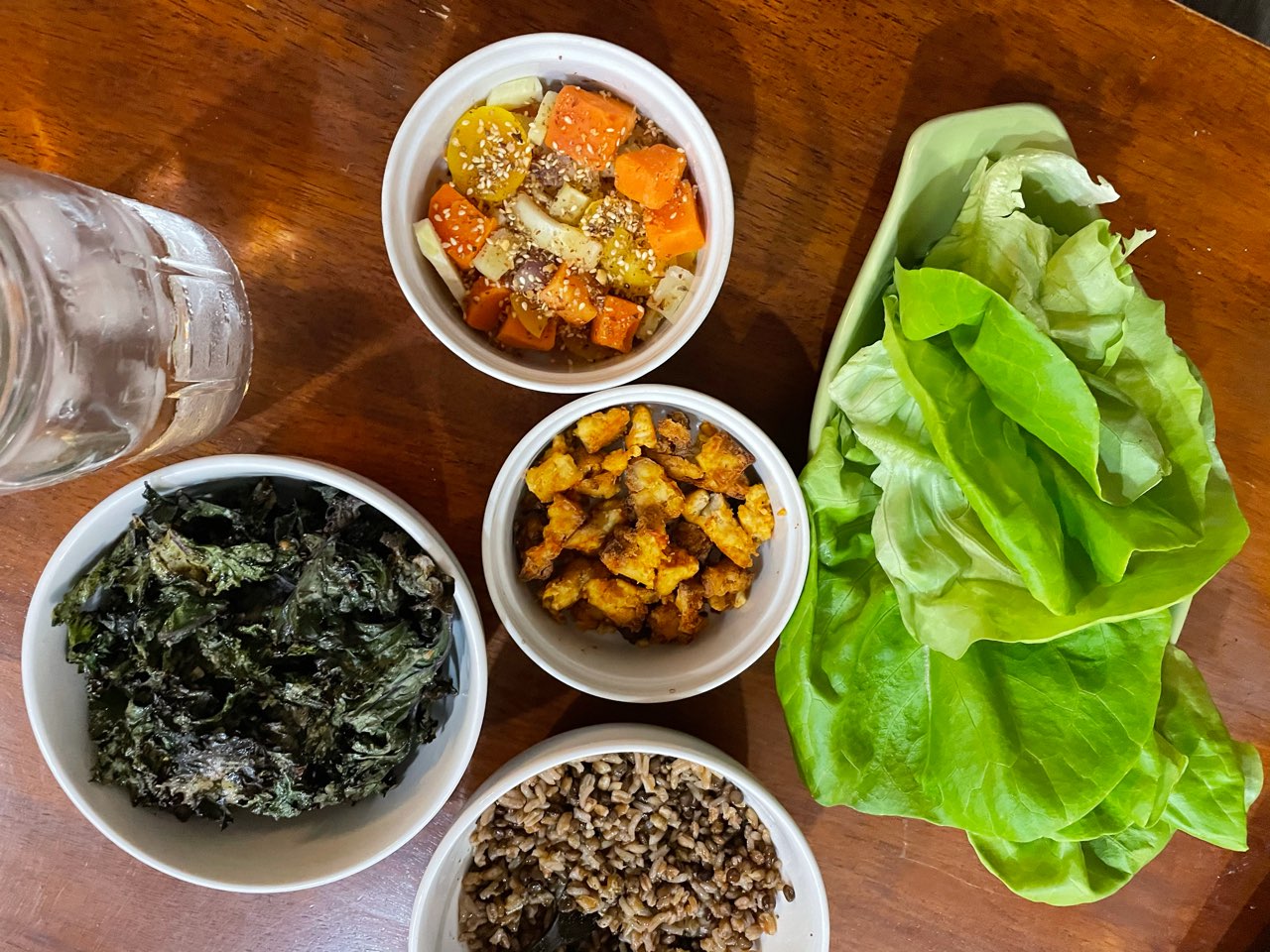 Dinner Lettuce wraps. Tonight’s filling is air fried sriracha tofu