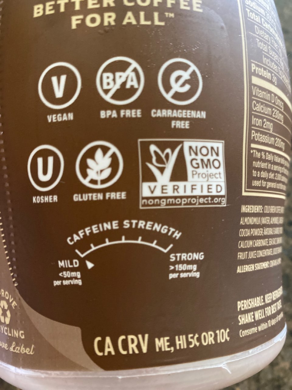 Califia Coffee, With Almondmilk, Mocha, Cold Brew Calories, Nutrition