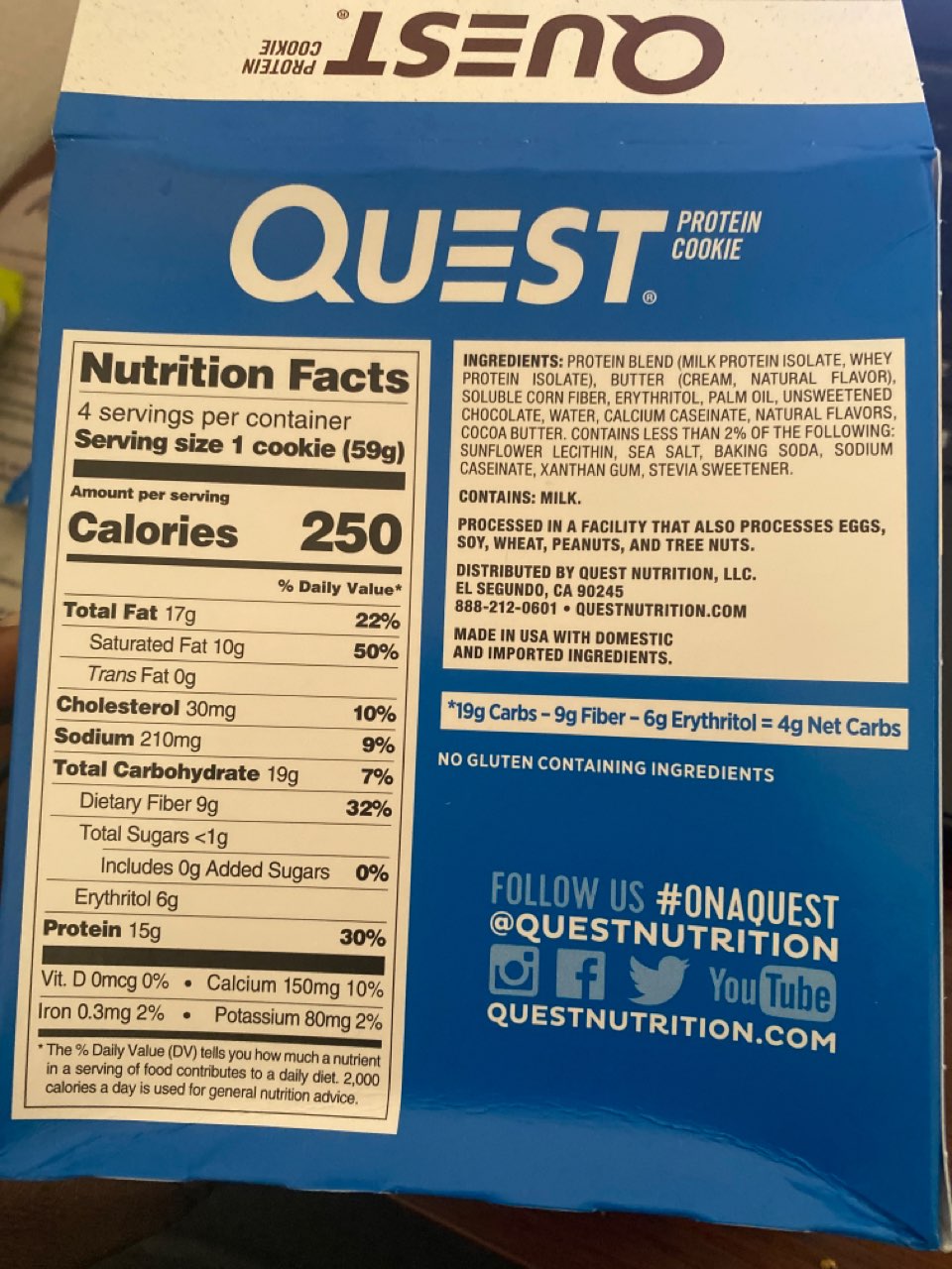 Quest Protein Cookie, Chocolate Chip Calories, Nutrition Analysis
