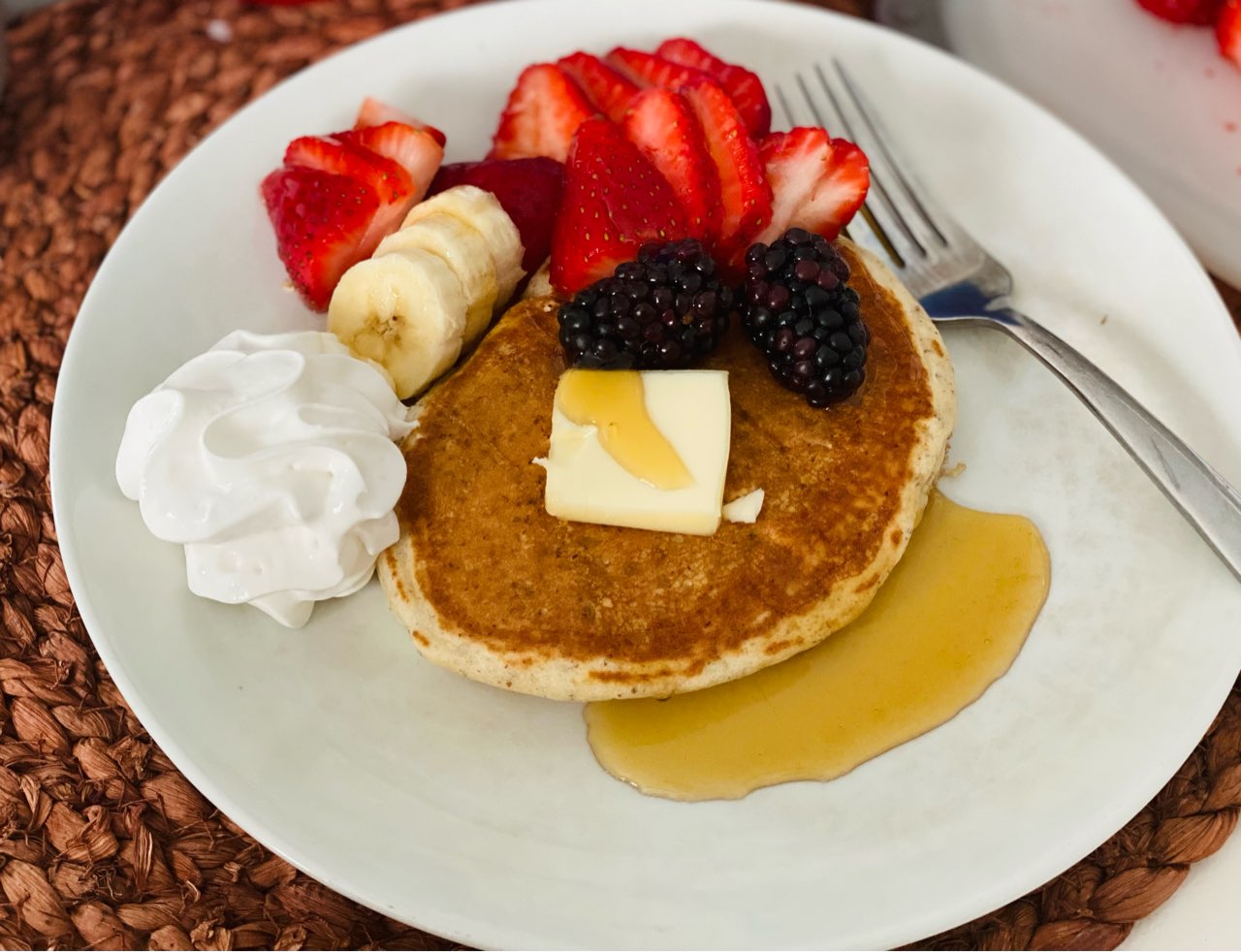 Breakfast was one pancake (regular homemade pancake with flax meal) and