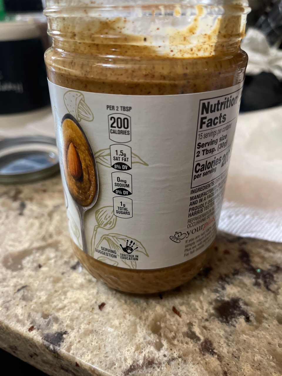 Harris Teeter Almond Butter, Creamy, Natural Calories, Nutrition