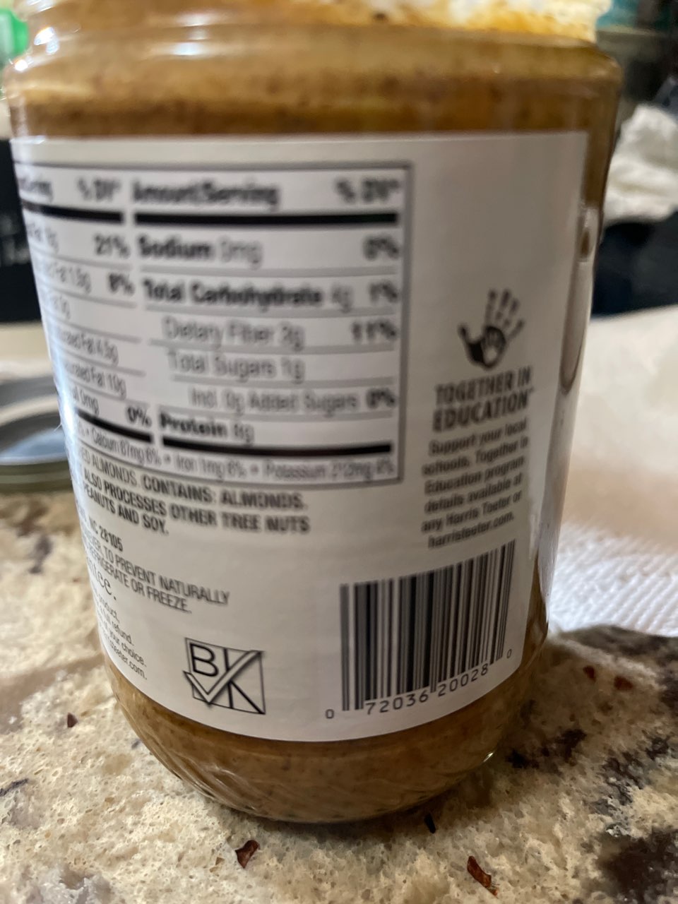 Harris Teeter Almond Butter, Creamy, Natural Calories, Nutrition